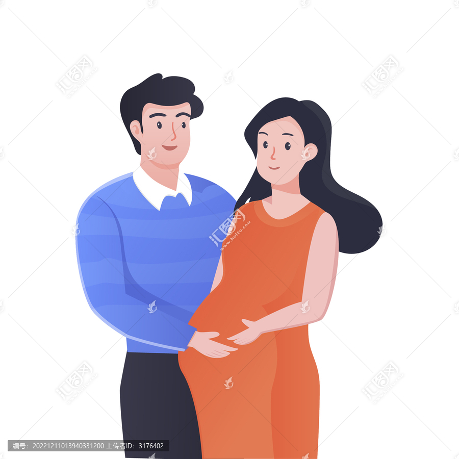 矢量插画手绘夫妻男女怀孕孕性