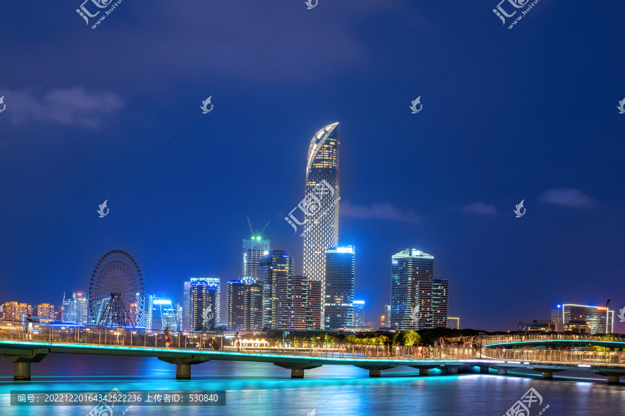 环苏州金鸡湖步道城市景观夜景