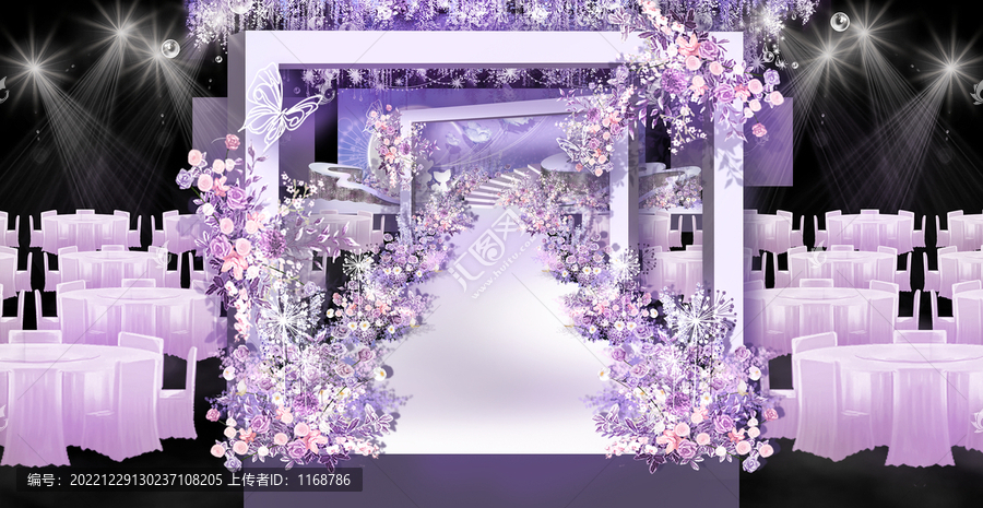 紫色莫奈手绘婚礼舞台效果图