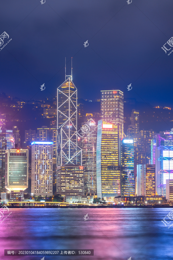 航拍中国香港办公楼夜景