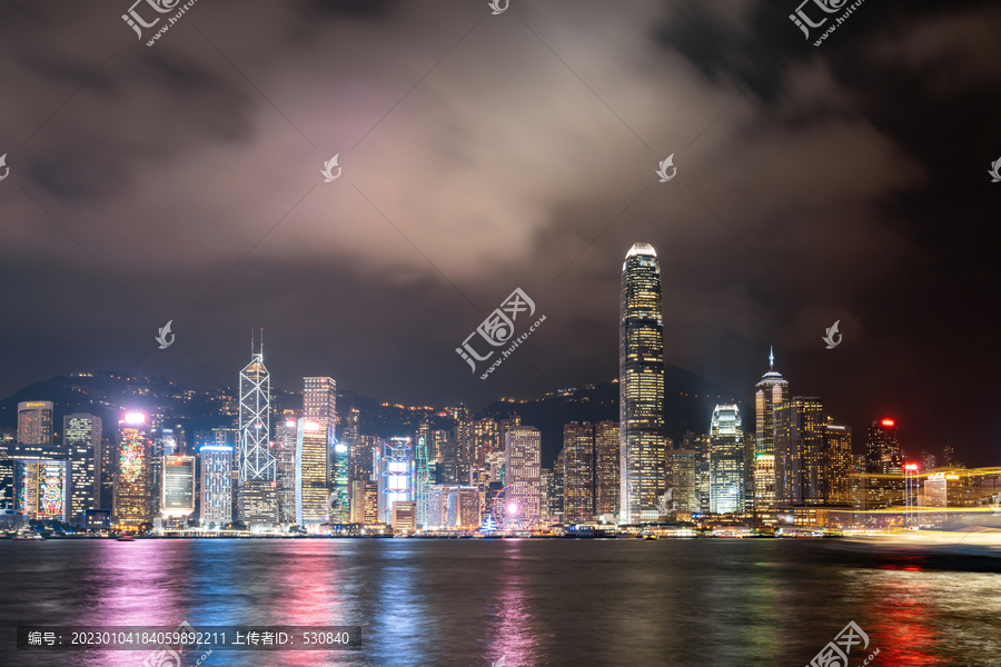 航拍中国香港都市天际线夜景