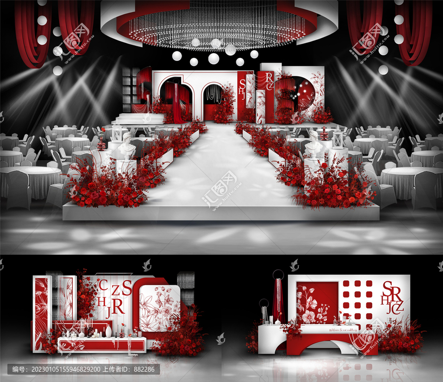 红白色秀场风水晶婚礼设计