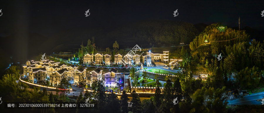 磐安三亩田村建筑夜景灯光全景