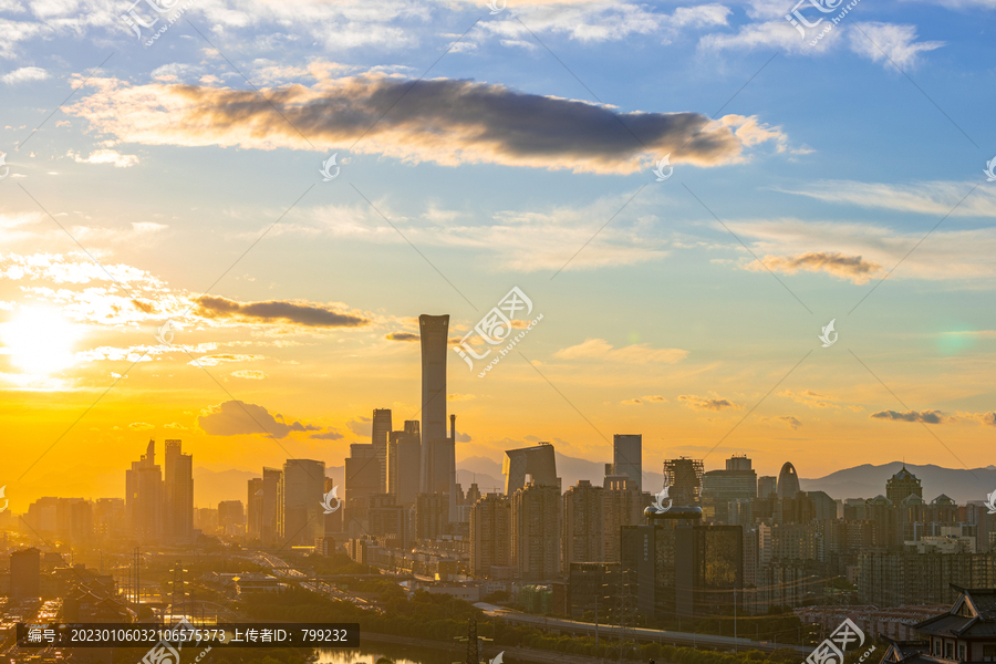 夕阳下的北京国贸CBD中央商务风光