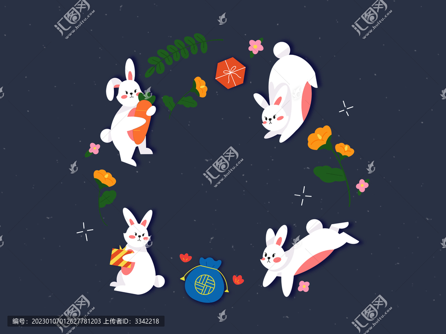 新年中秋节日商务兔子横版插画