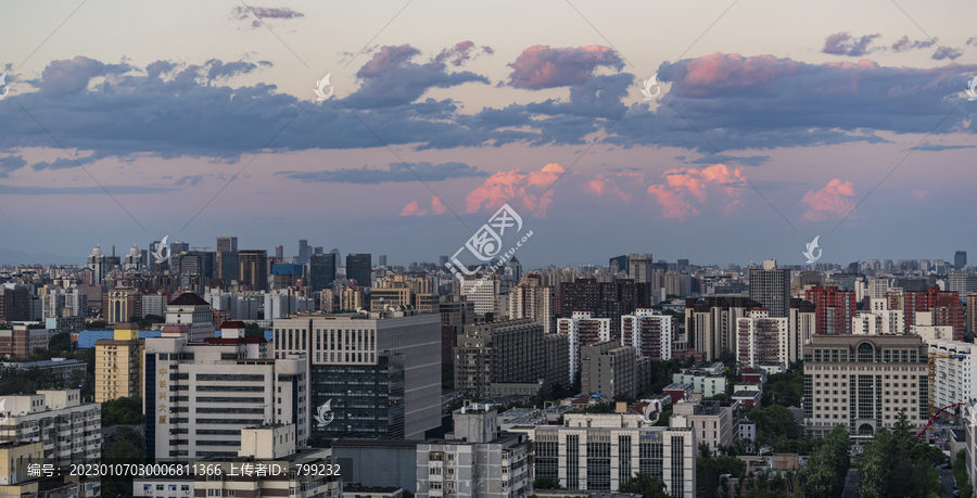 晚霞下的北京城市建筑群