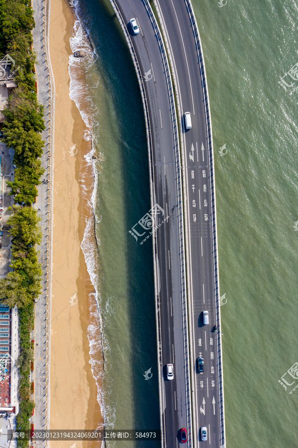 航拍厦门演武大桥环岛路海滨