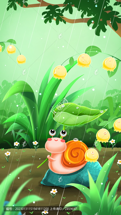春天惊蛰蜗牛举叶子插画