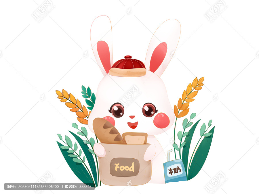 稻谷粮食面包可爱动物兔子