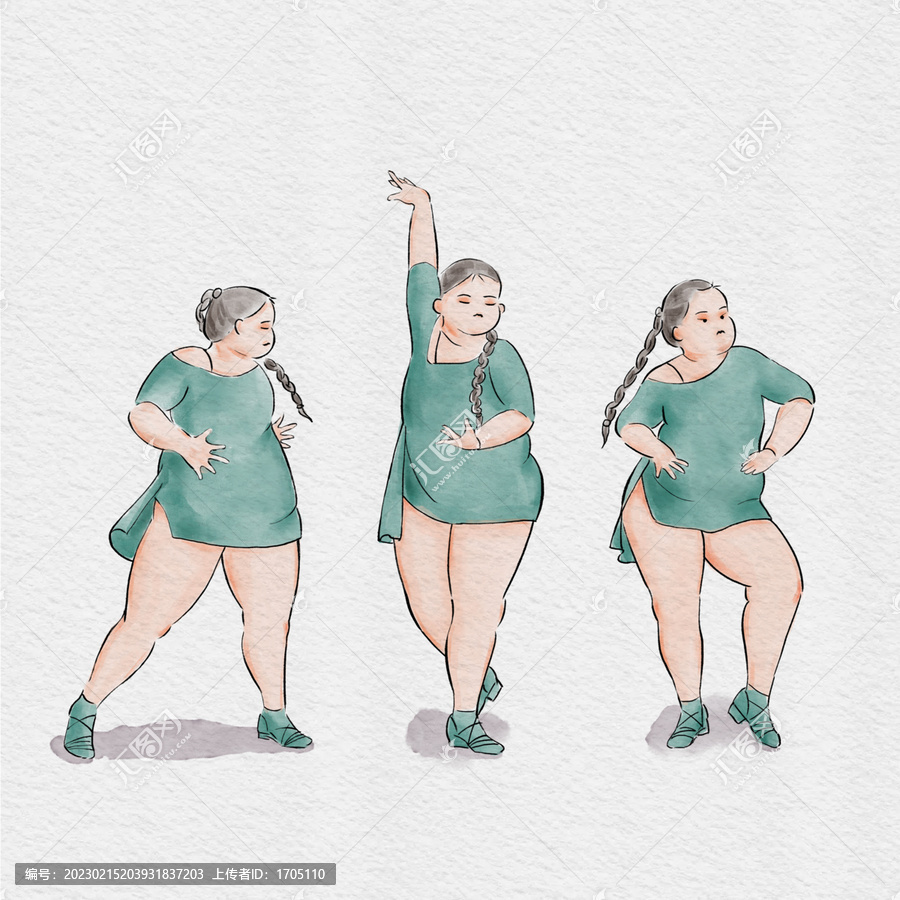 三个胖胖的可爱女孩跳舞
