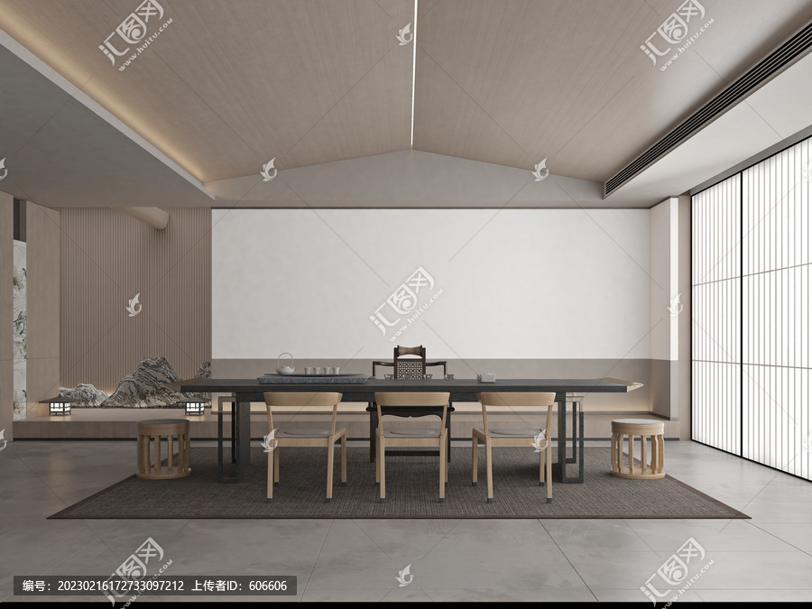 新中式茶室墙布壁画背景场景图