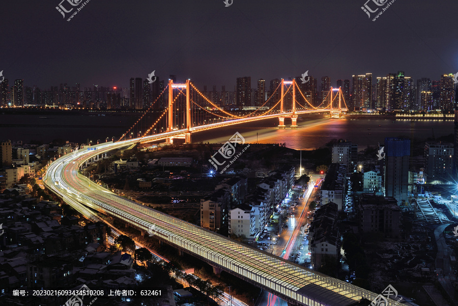 武汉鹦鹉洲大桥城市风光夜景