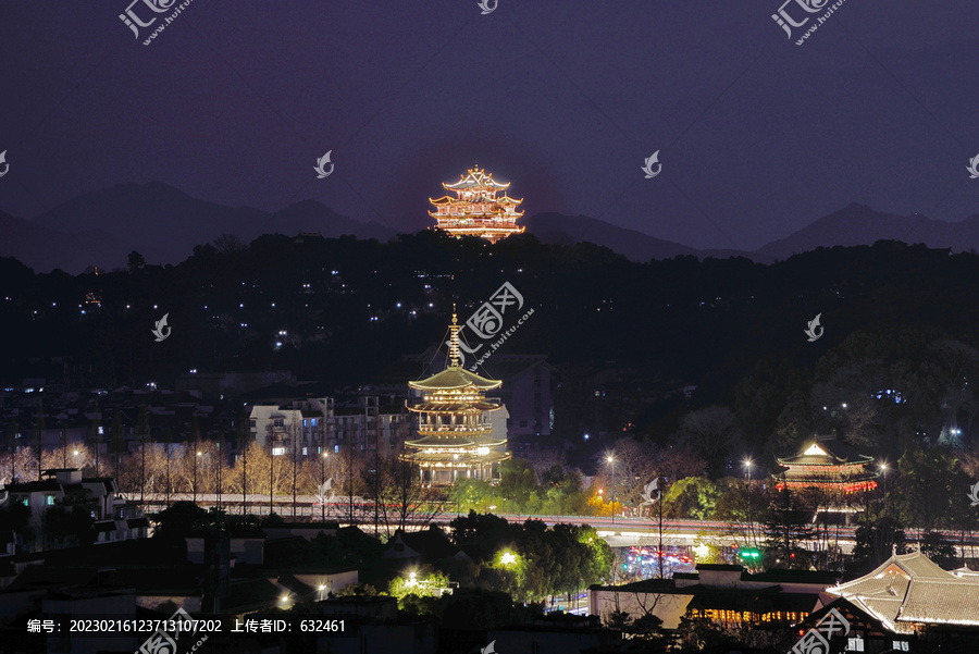杭州城隍阁鼓楼古建筑风光夜景
