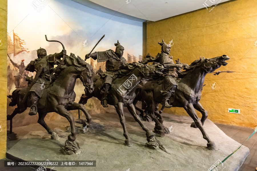 古代战场骑兵战马雕塑