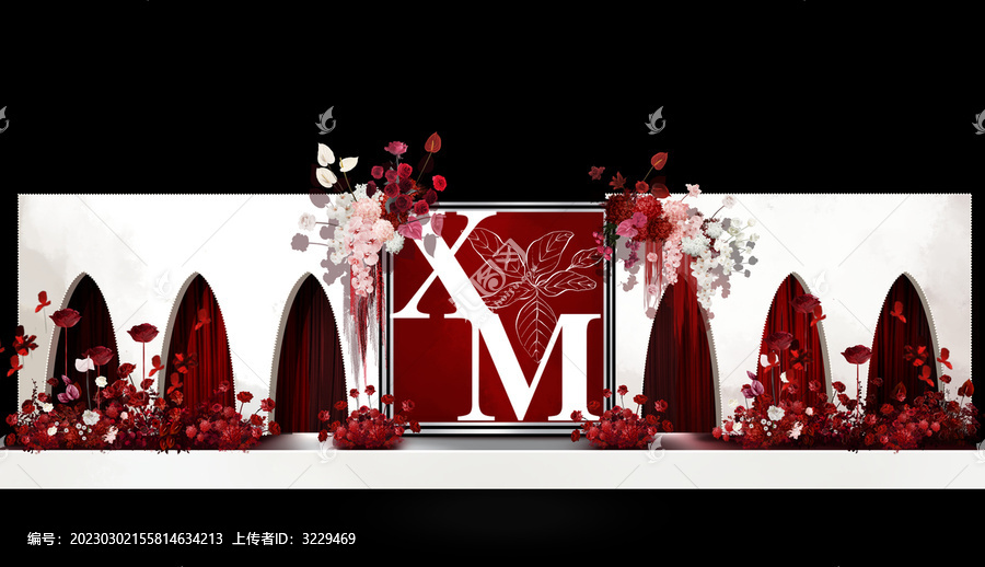 韩式红白婚礼手绘效果图主背景