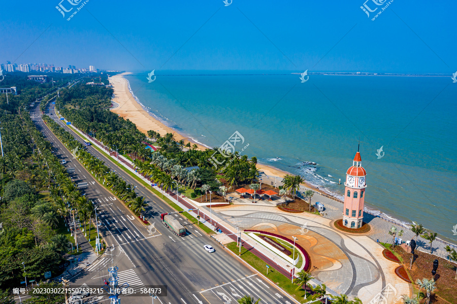 航拍海南海口西海岸观海台海滩