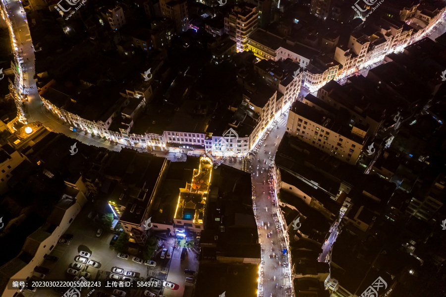 航拍海口骑楼老街夜景老城街区