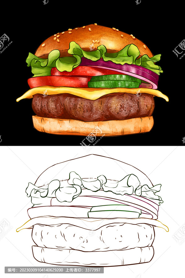 汉堡插画元素