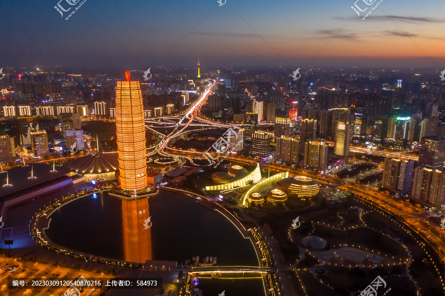 航拍郑州千玺广场大玉米楼夜景