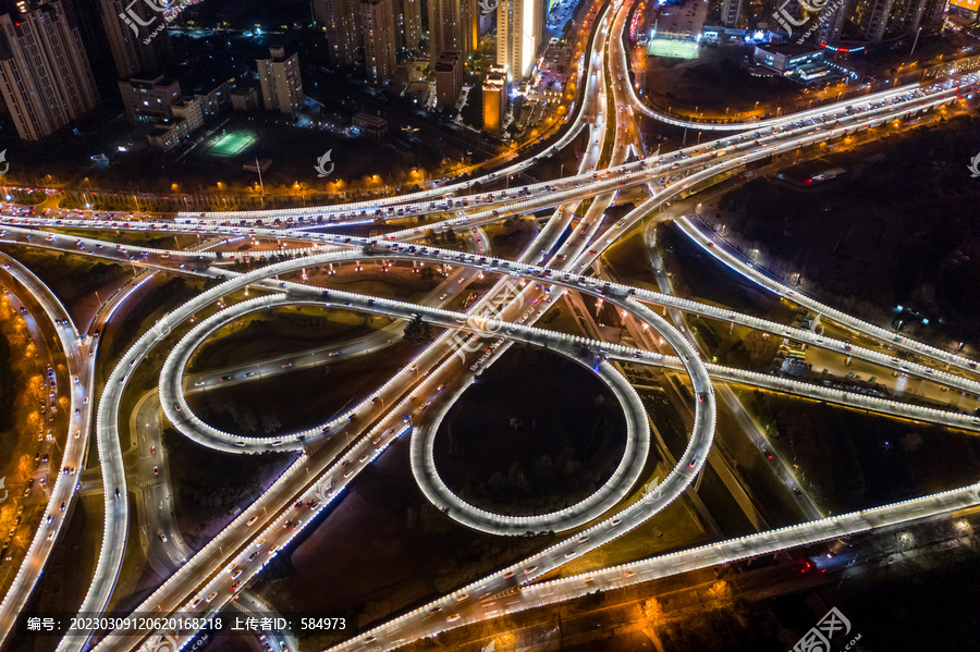 航拍郑州立交桥城市高架桥夜景