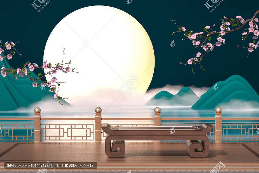 3D中秋节满月宫殿展台背景