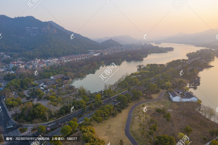 杭州湘湖老虎洞景区航拍