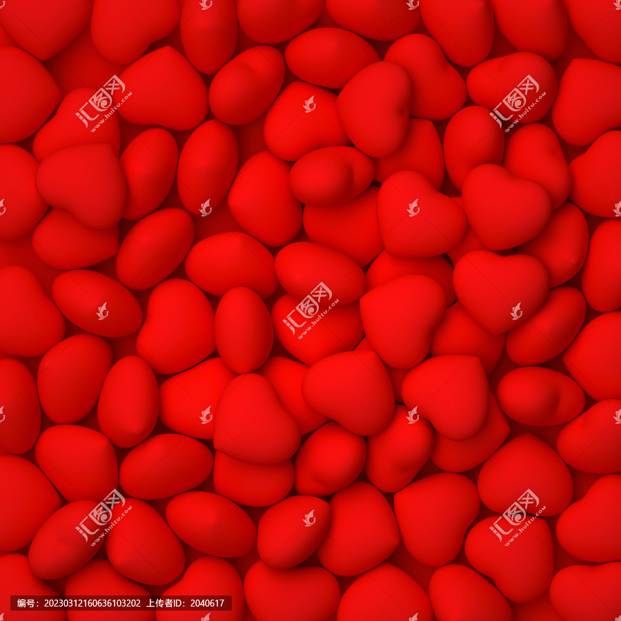 3D渲染亚光红色爱心背景