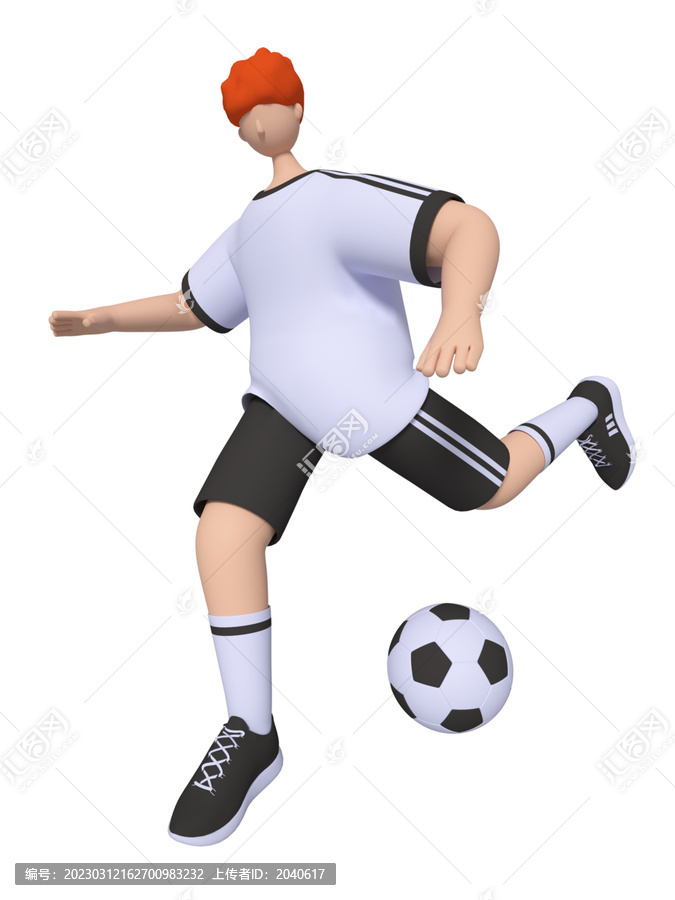 3D大力抽射足球的卡通男孩