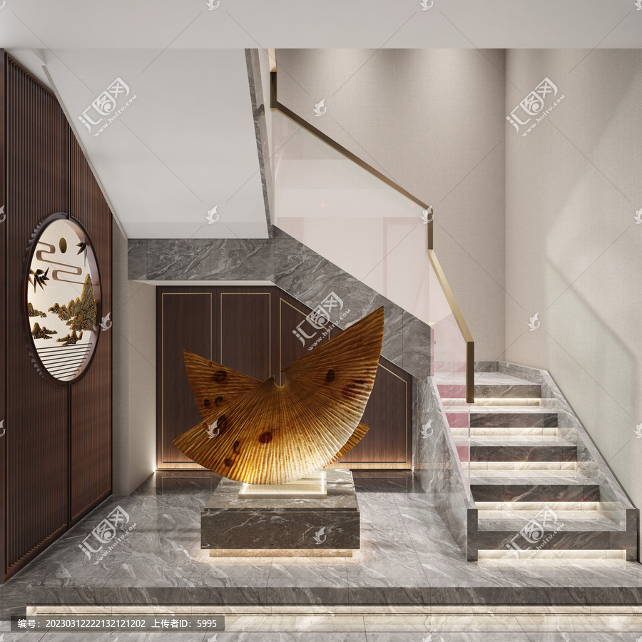 新中式大理石玻璃楼梯