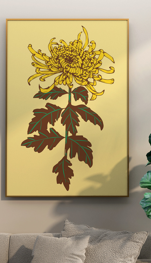 复古花园北欧黄色菊花装饰画