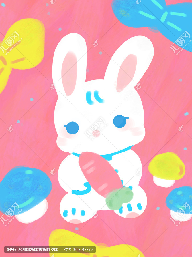 可爱卡通背景兔子儿童手绘素材