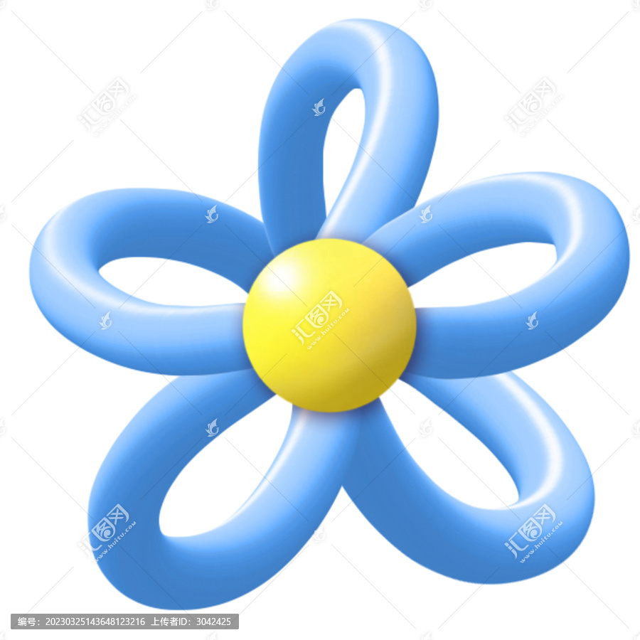 3d艺术气球蓝色花朵免抠素材