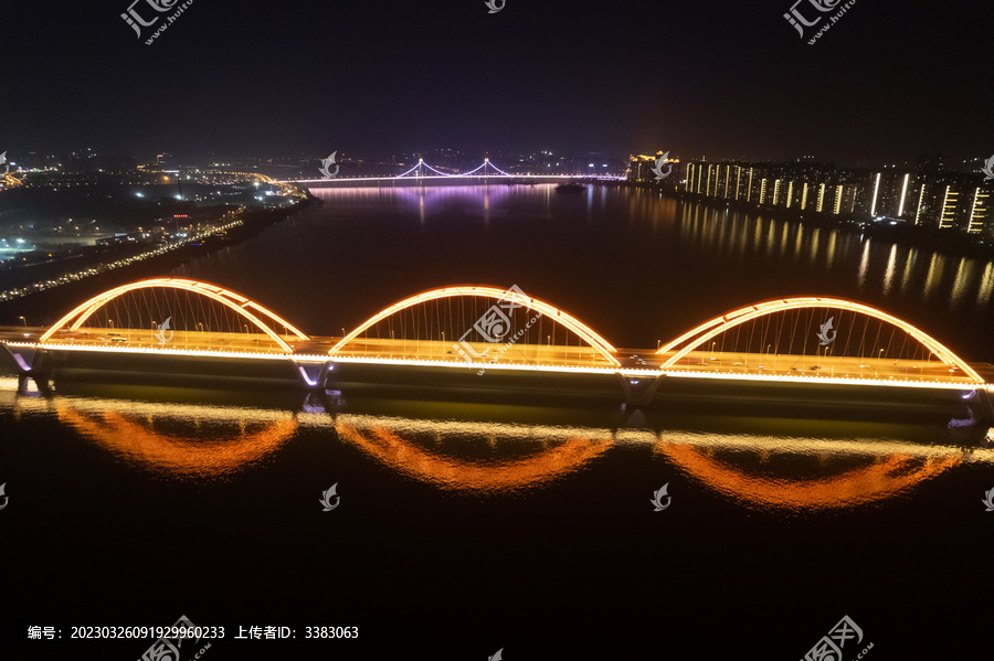 长沙湘江福元路大桥夜景航拍