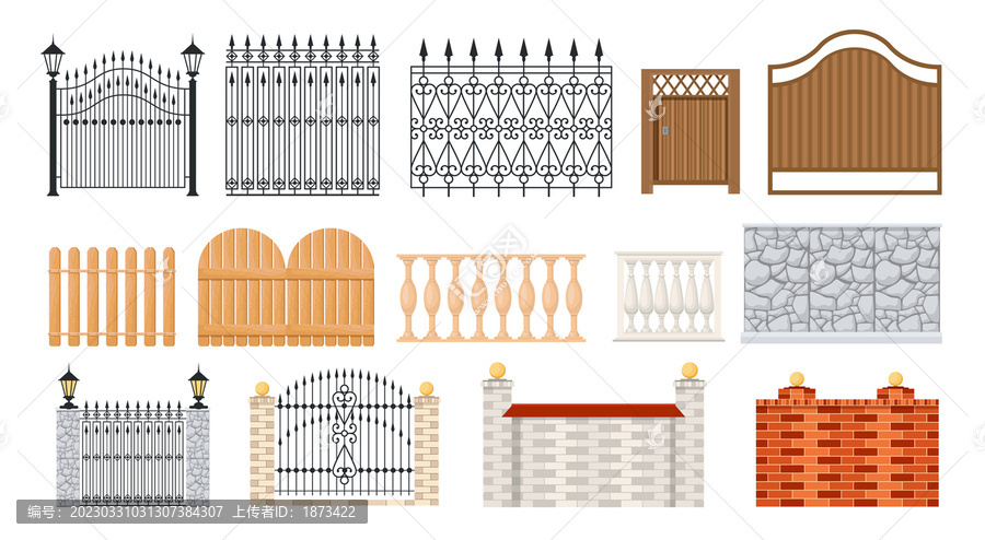 栅栏与围墙灯,栏杆素材平面插图
