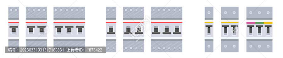 金属背板上的断路器开关,平面插图素材集合