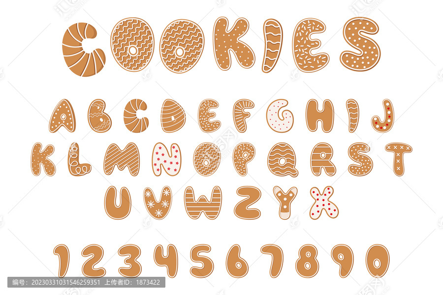 可爱数字及字母姜饼设计,插图素材集合