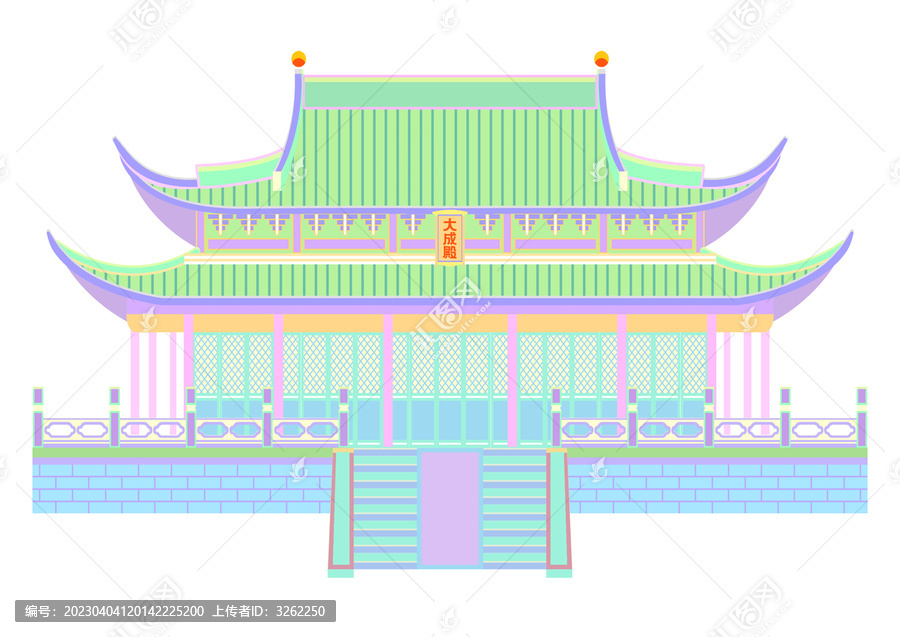 扁平古代建筑扁平宫殿夫子庙