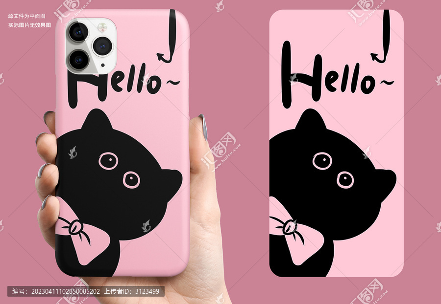 可爱卡通黑猫蝴蝶结手机壳图案