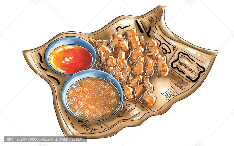 盐酥鸡鸡米花手绘美食插画