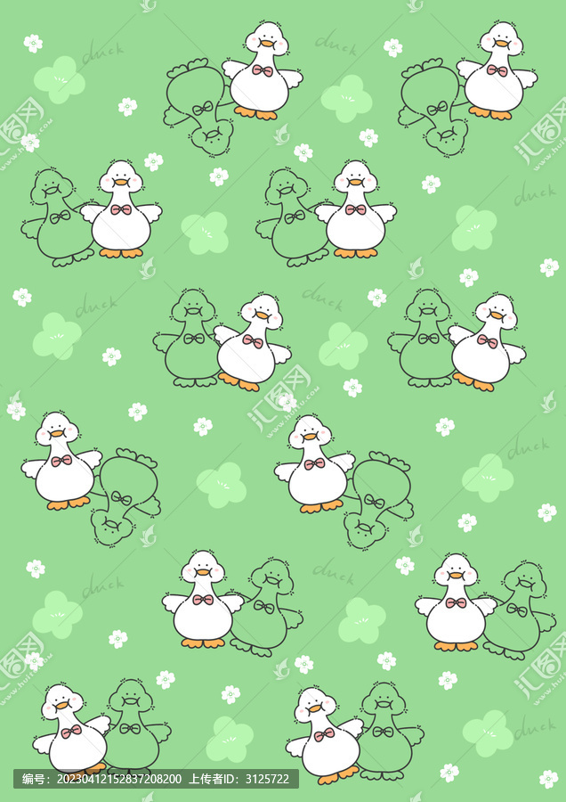 绿色大白鸭印花图案