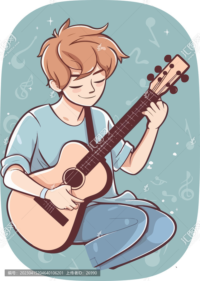 卡通装饰插画弹吉他的男孩B