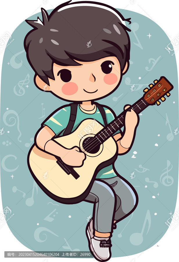 卡通装饰插画弹吉他的男孩E