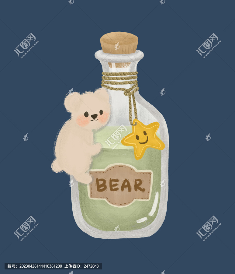 小熊抱着饮料瓶子