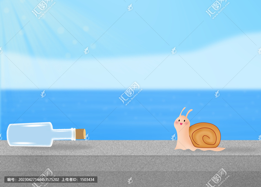 夏日海边悠闲的蜗牛背景