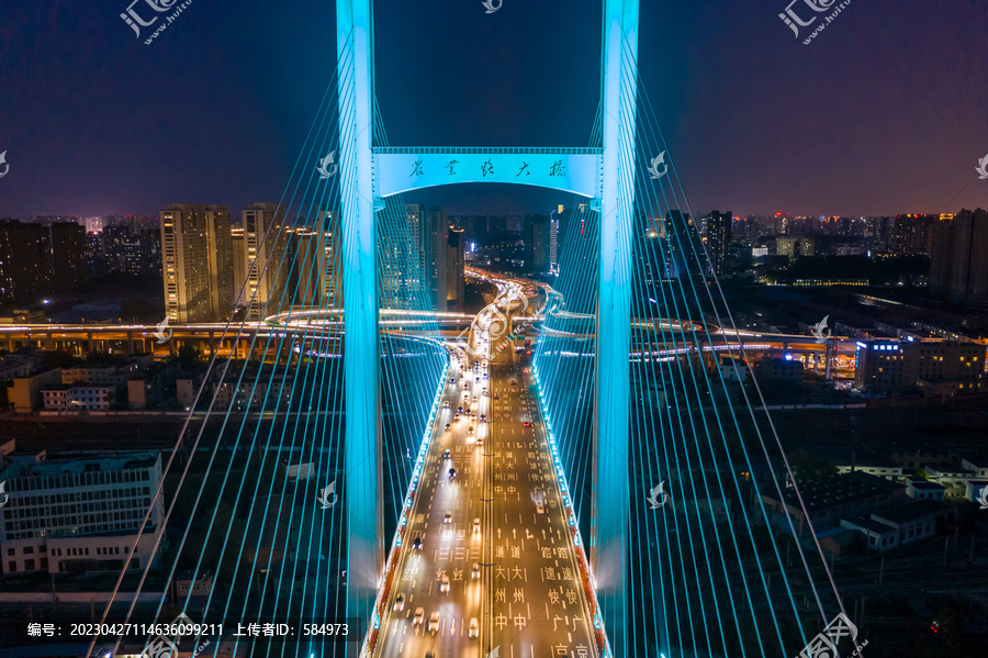 航拍郑州农业路大桥夜景灯光秀