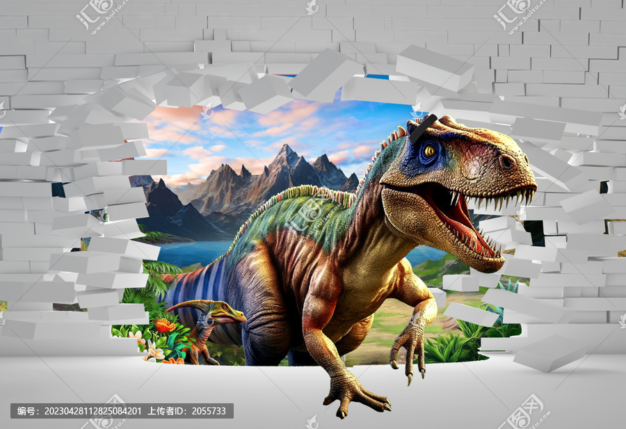 写实3D恐龙设计素材墙绘