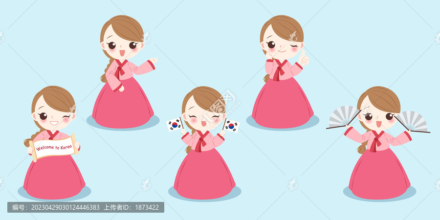 卡通风韩服女性欢迎观光插图,人物素材