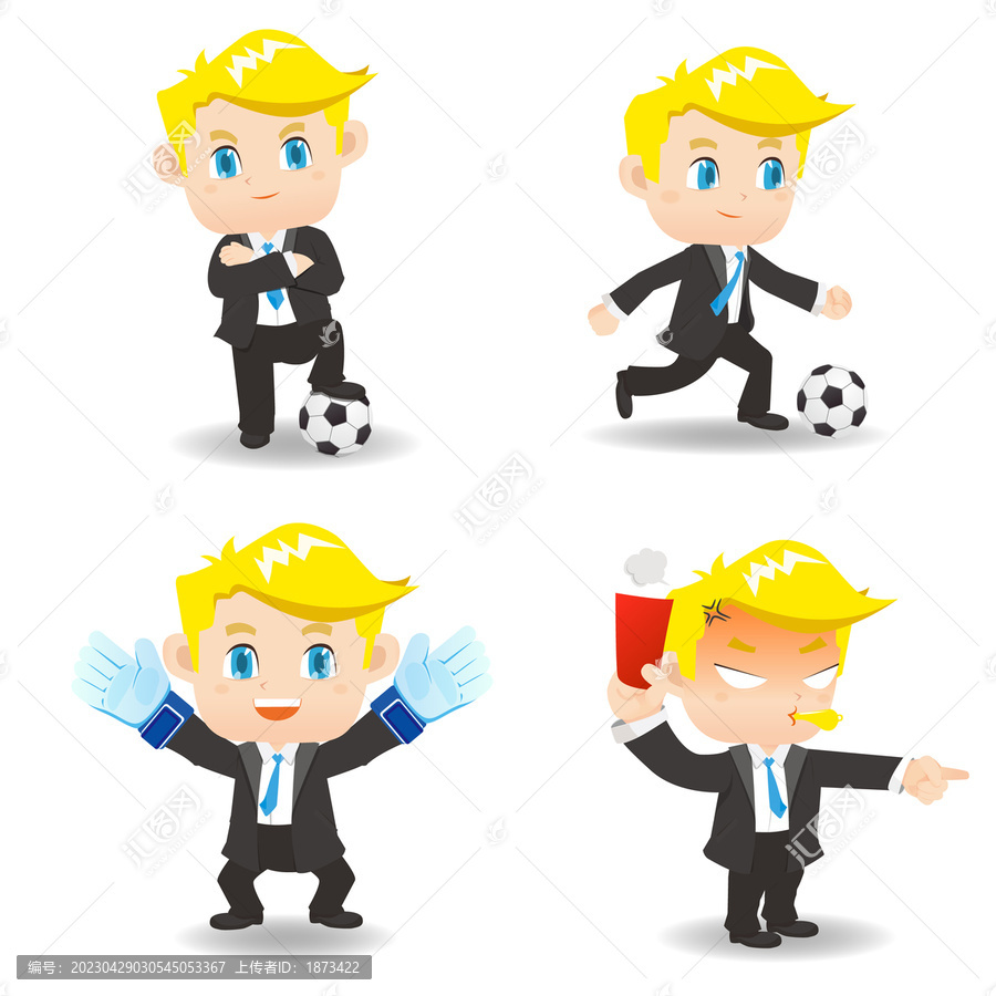 外国商人踢足球运动,人物插图素材