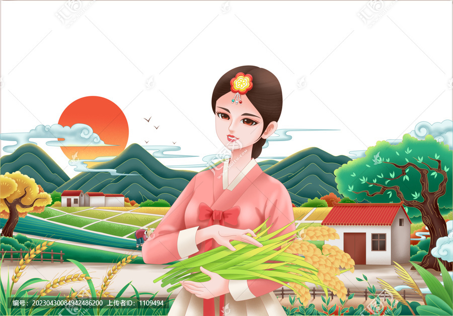 东北大米朝鲜大米手绘包装插画