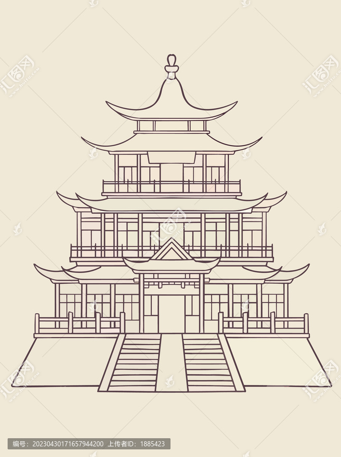 古建筑线稿图白描亭子